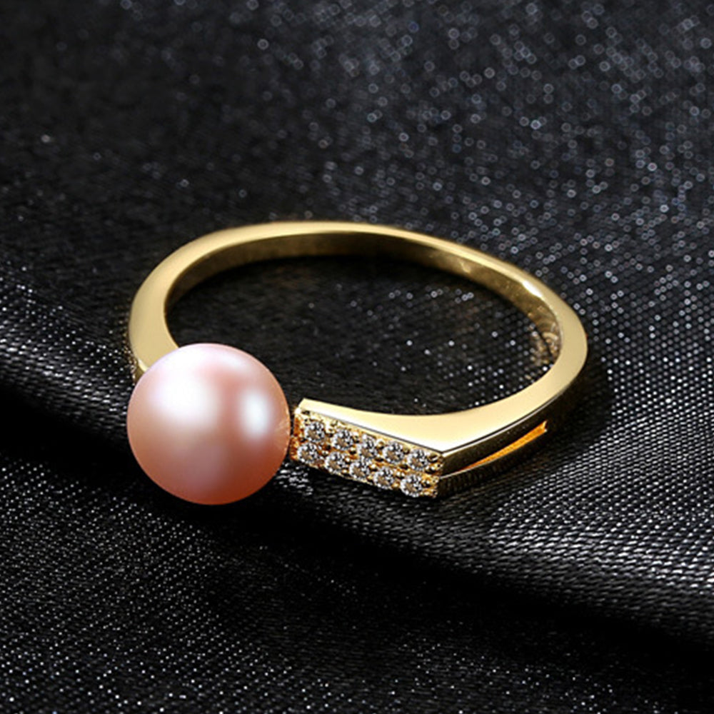 925 Sterling Silver Natural Pearl Ring Fashion Jewelry Gift for Women Girls