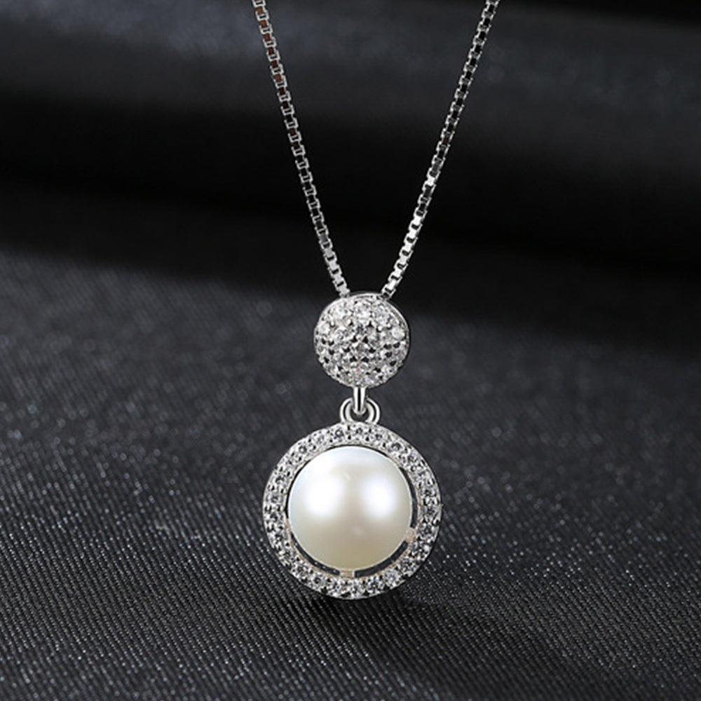 925 Sterling Silver Natural Pearl Drop Necklace Fashion Jewelry Gift for Women Girls