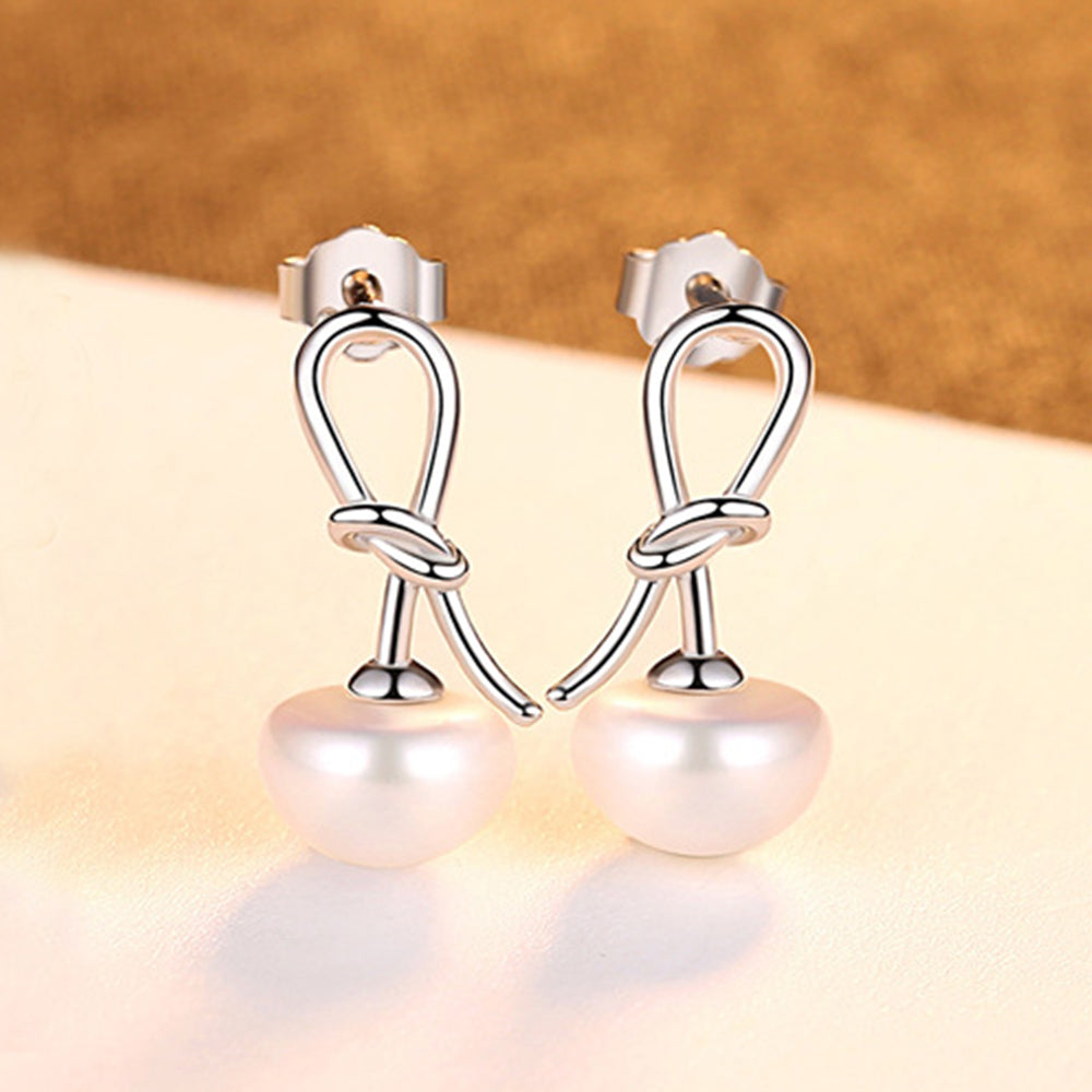 925 Sterling Silver Natural Pearl Drop Earrings Fashion Jewelry Gift for Women Girls