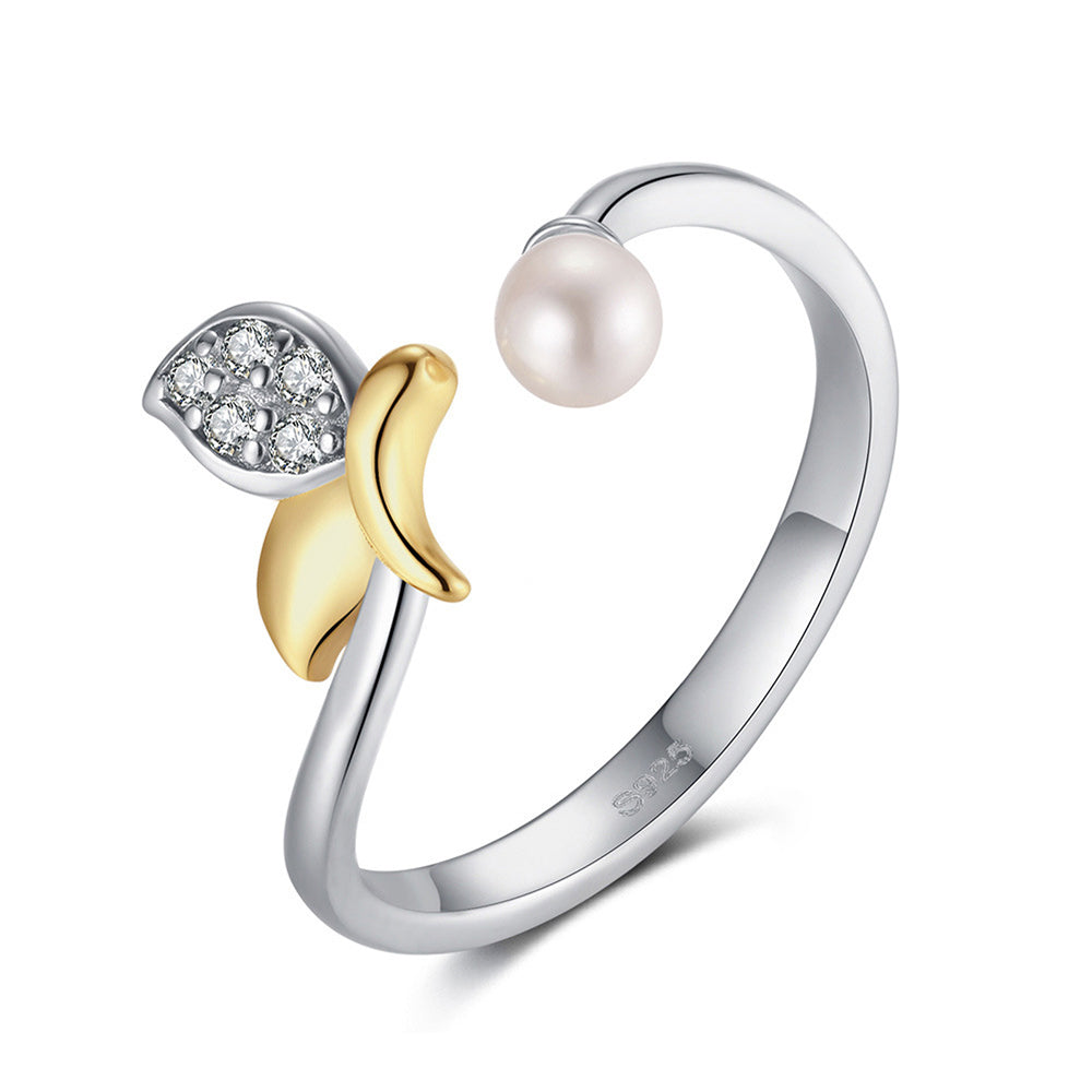 925 Sterling Silver Natural Pearl Ring Fashion Jewelry Gift for Women Girls