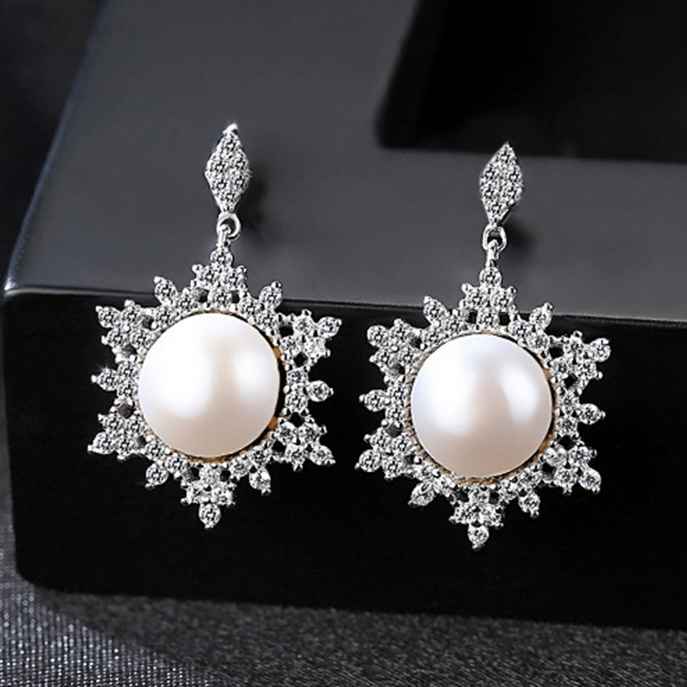 925 Sterling Silver Natural Pearl Drop Earrings Fashion Jewelry Gift for Women Girls