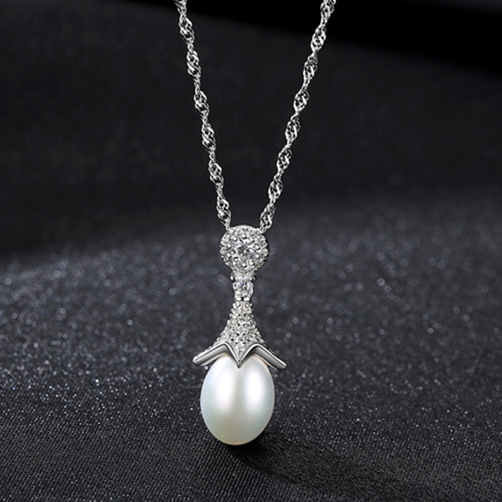 925 Sterling Silver Natural Pearl Drop Necklace Fashion Jewelry Gift for Women Girls