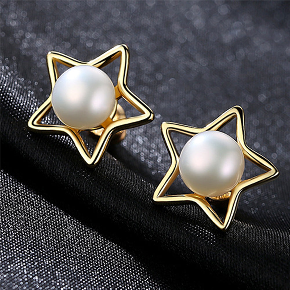 925 Sterling Silver Natural Pearl Star Earrings Fashion Jewelry Gift for Women Girls