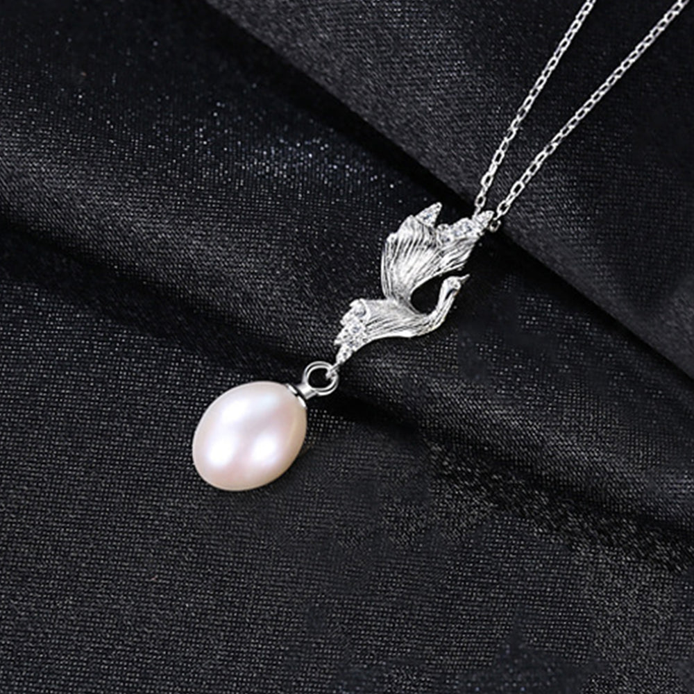 925 Sterling Silver Natural Pearl Drop Necklace Fashion Jewelry Gift for Women Girls