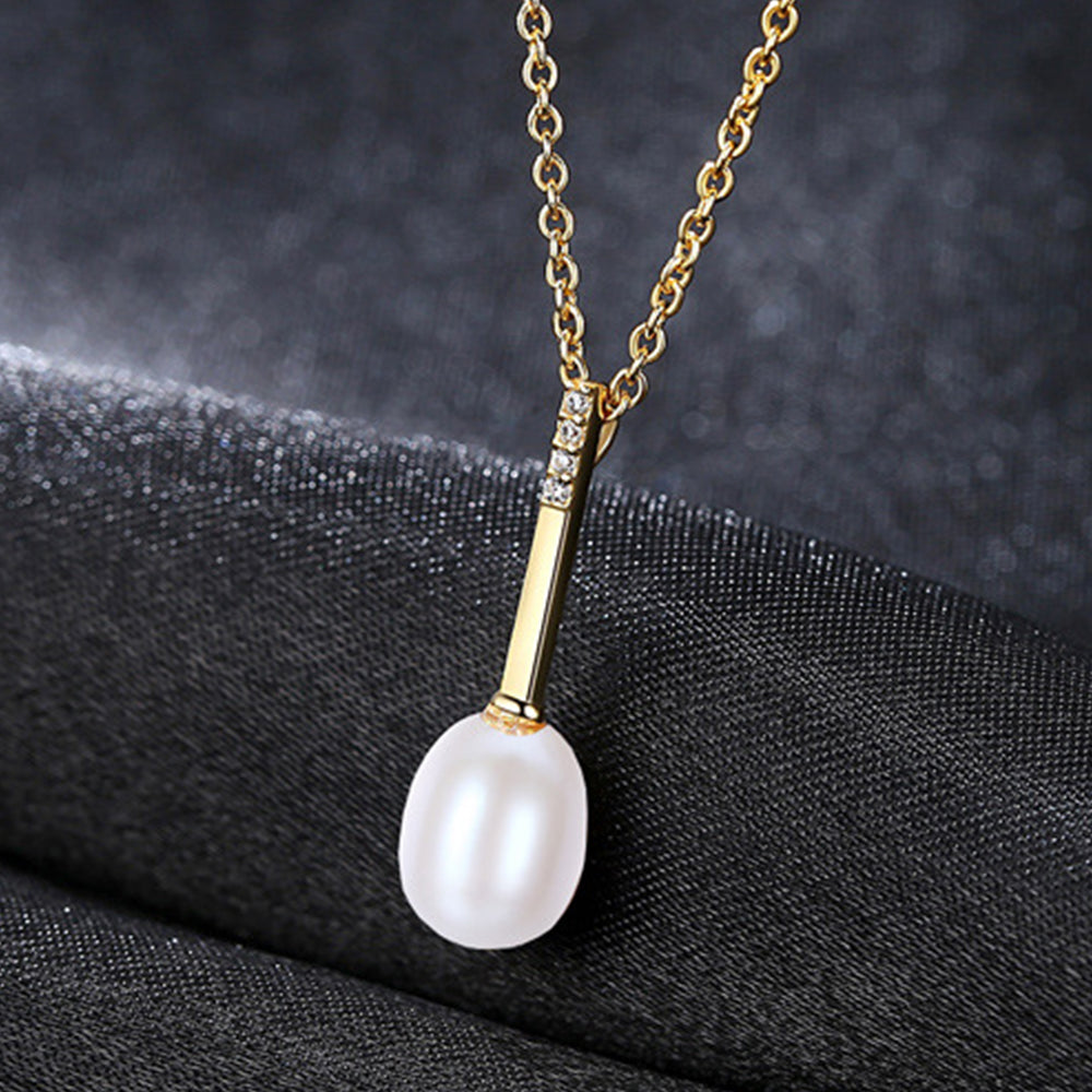 925 Sterling Silver Natural Pearl Drop Necklace Fashion Jewelry Gift for Women Girls