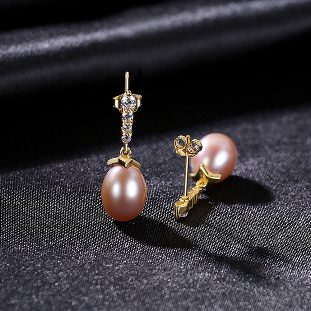 925 Sterling Silver Natural Pearl Drop Earrings Fashion Jewelry Gift for Women Girls
