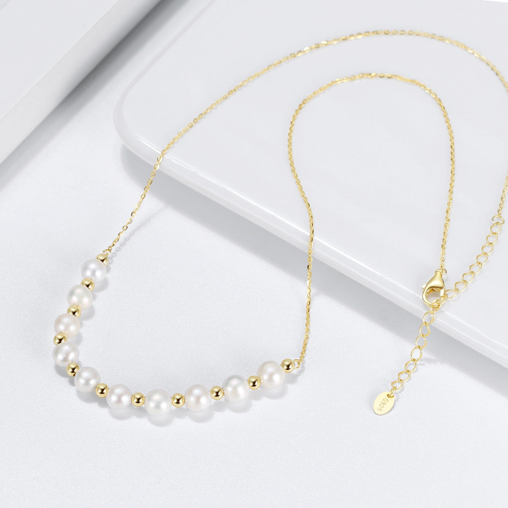 925 Sterling Silver Natural Pearl Necklace Fashion Jewelry Gift for Women Girls