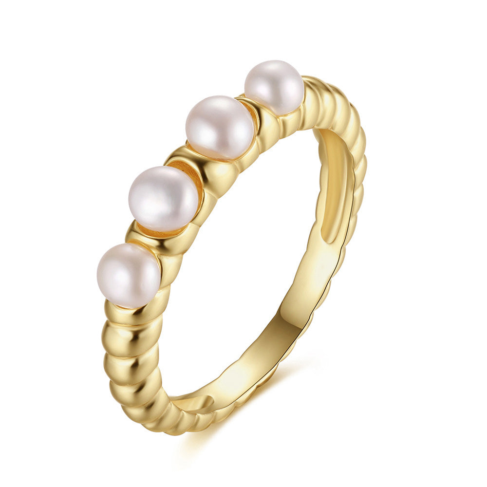 Anillo de perla natural de plata de ley 925, joyería de moda, regalo para mujeres y niñas.
