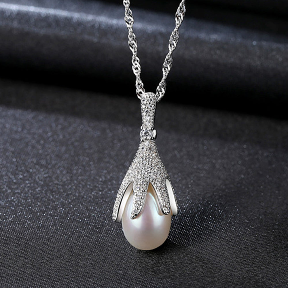 925 Sterling Silver Natural Pearl Drop Necklace Fashion Jewelry Gift for Women Girls
