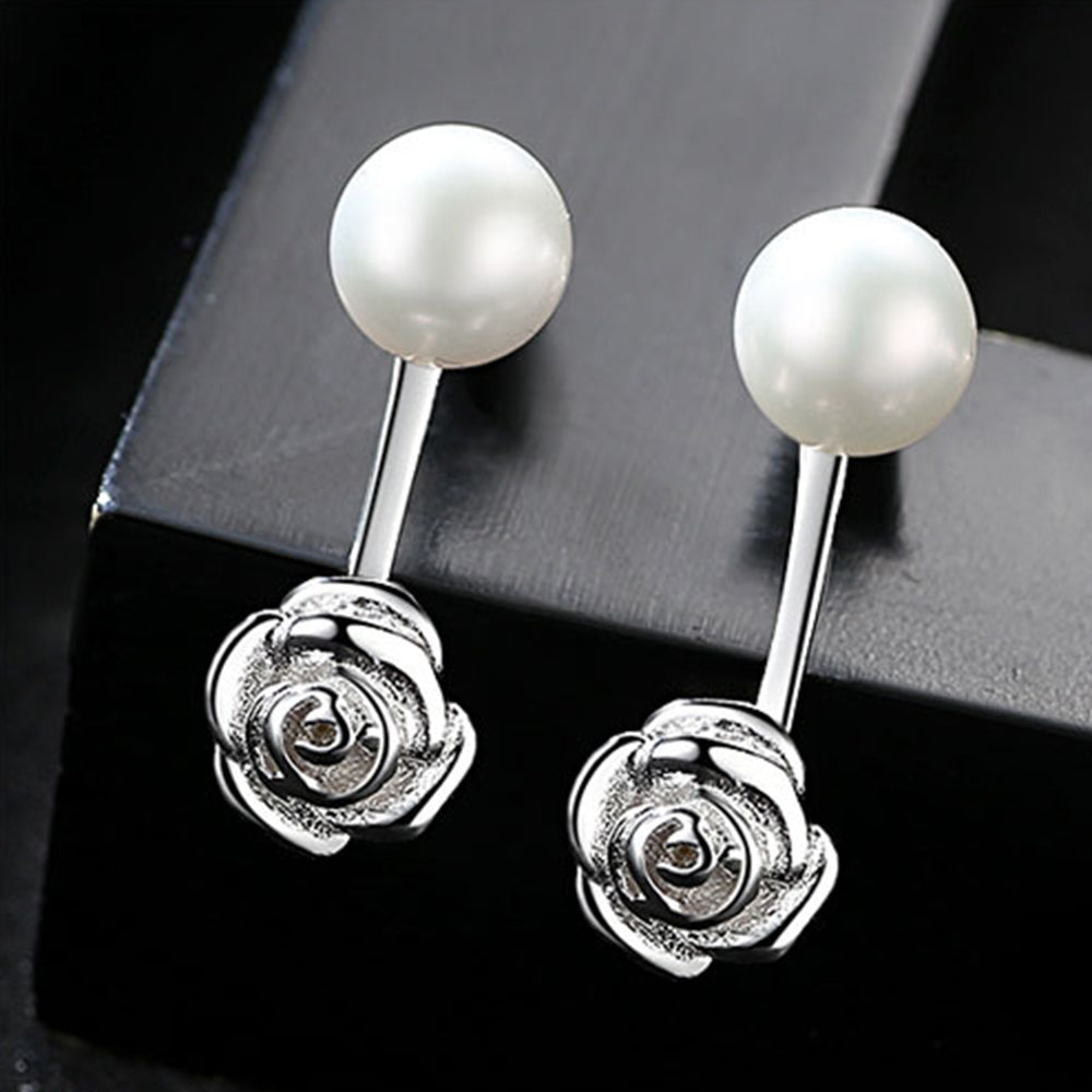 925 Sterling Silver Natural Pearl Long Drop Earrings Fashion Jewelry Gift for Women Girls