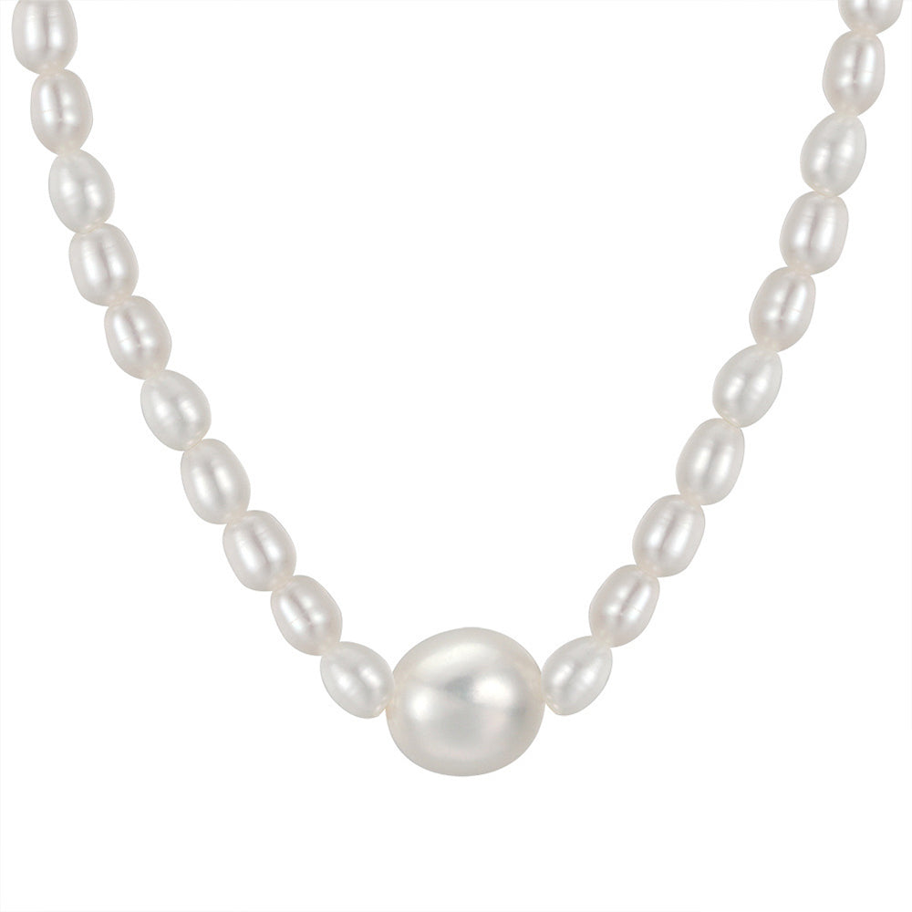 925 Sterling Silver Natural Pearl Necklace Fashion Jewelry Gift for Women Girls