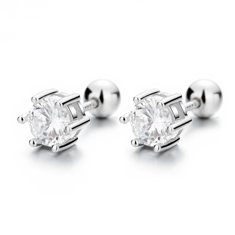 925 Sterling Silver Zircon Screw Back Stud Earrings