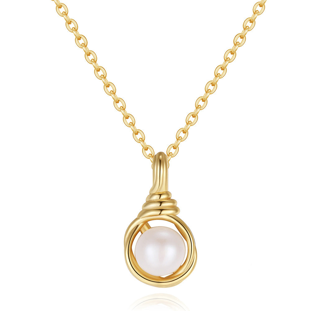 925 Sterling Silver Natural Pearl Necklace Fashion Jewelry Gift for Women Girls