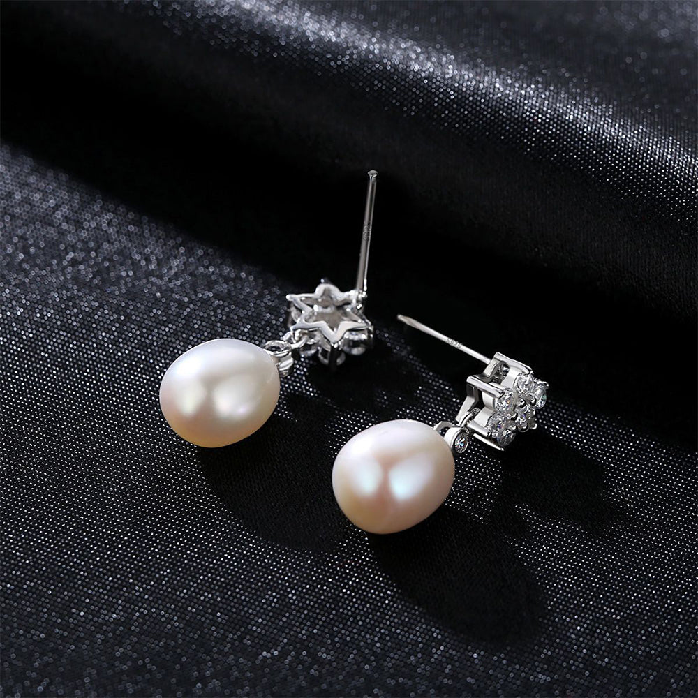 925 Sterling Silver Natural Pearl Drop Earrings Fashion Jewelry Gift for Women Girls