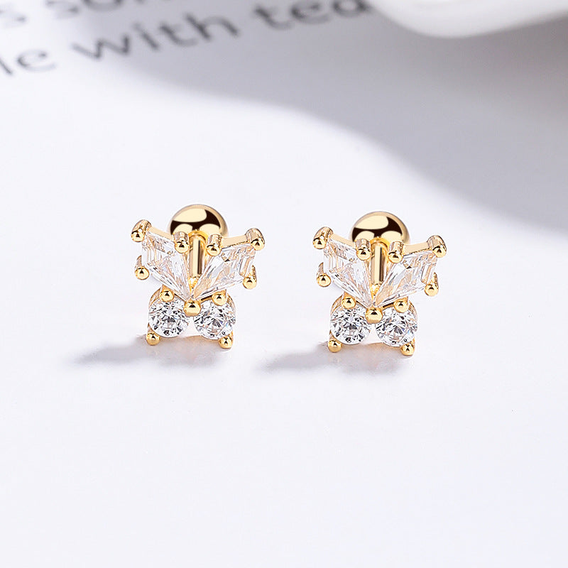 925 Sterling Silver Zircon Screw Back Stud Earrings
