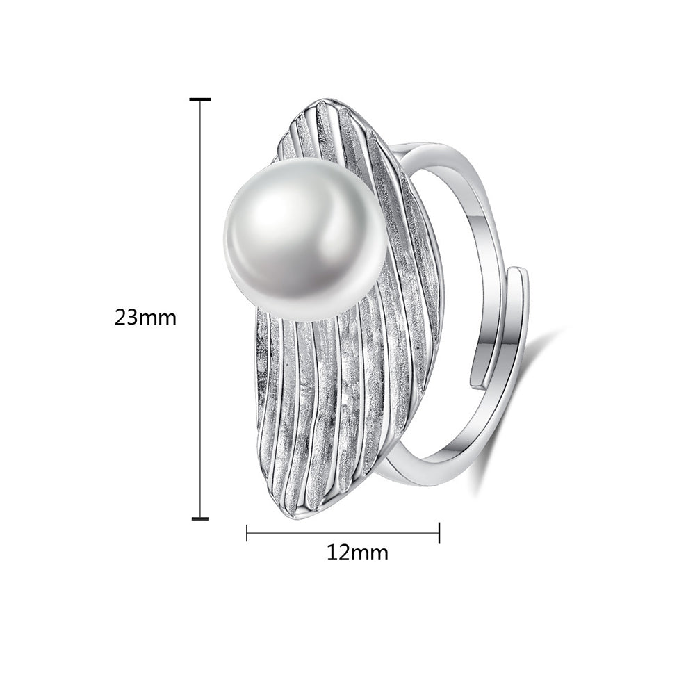 925 Sterling Silver Natural Pearl Ring Fashion Jewelry Gift for Women Girls