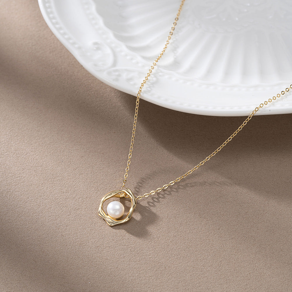 925 Sterling Silver Natural Pearl Necklace Fashion Jewelry Gift for Women Girls