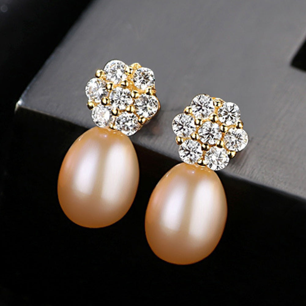 925 Sterling Silver Natural Pearl Stud Earrings Fashion Jewelry Gift for Women Girls