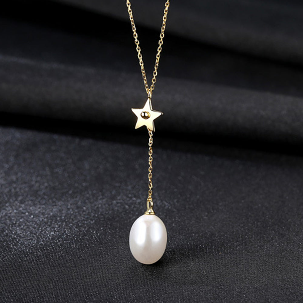 925 Sterling Silver Natural Pearl Drop Necklace Fashion Jewelry Gift for Women Girls