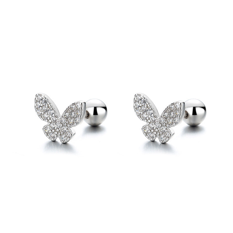 925 Sterling Silver Butterfly Screw Back Stud Earrings