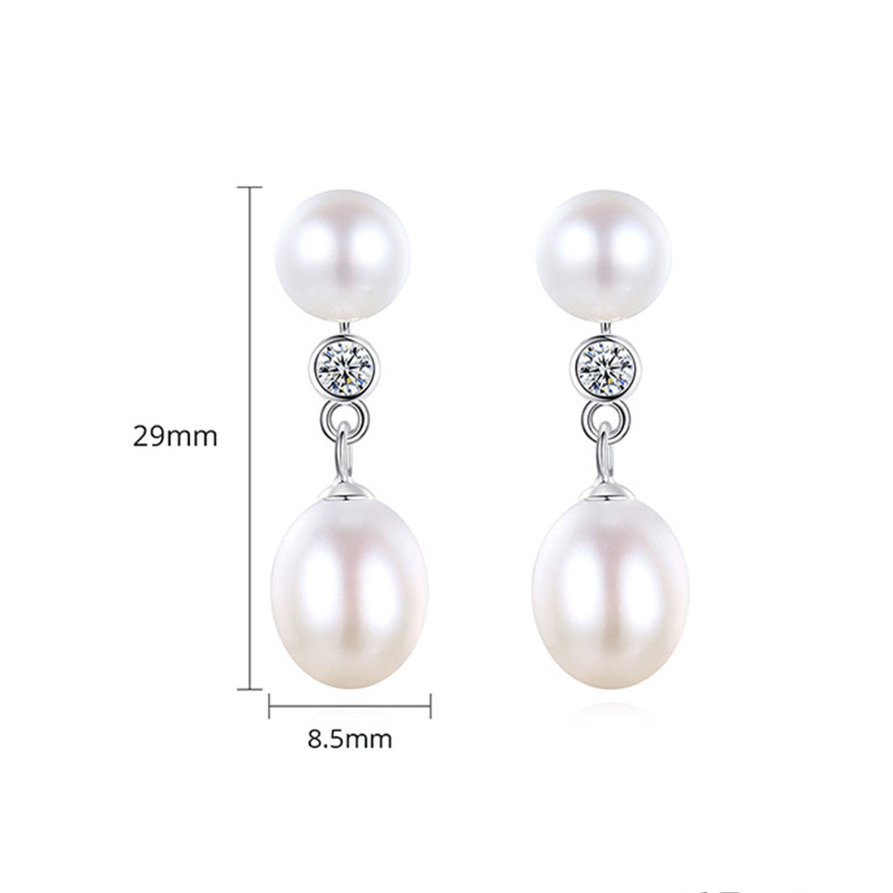 925 Sterling Silver Natural Pearl Drop Earrings Fashion Jewelry Gift for Women Girls