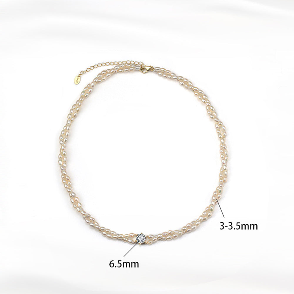 925 Sterling Silver Natural Pearl Necklace Fashion Jewelry Gift for Women Girls