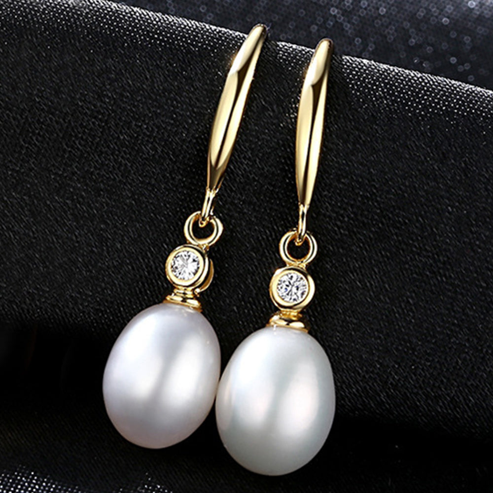 925 Sterling Silver Natural Pearl Drop Earrings Fashion Jewelry Gift for Women Girls