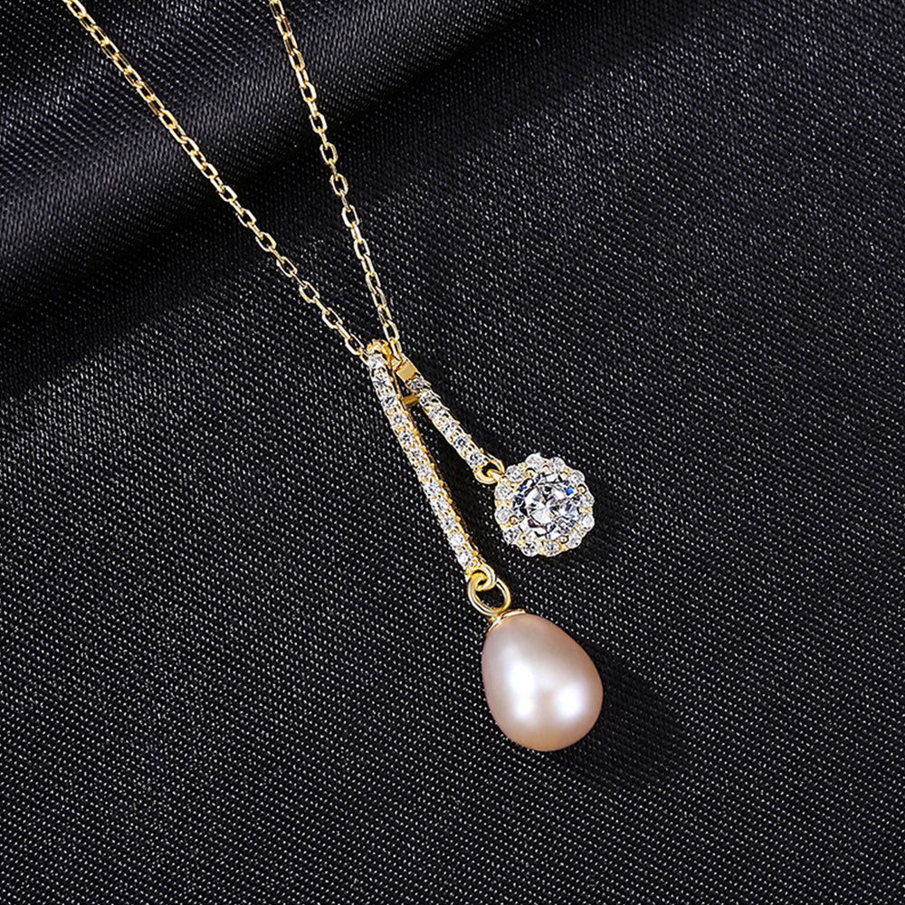 925 Sterling Silver Natural Pearl Drop Necklace Fashion Jewelry Gift for Women Girls