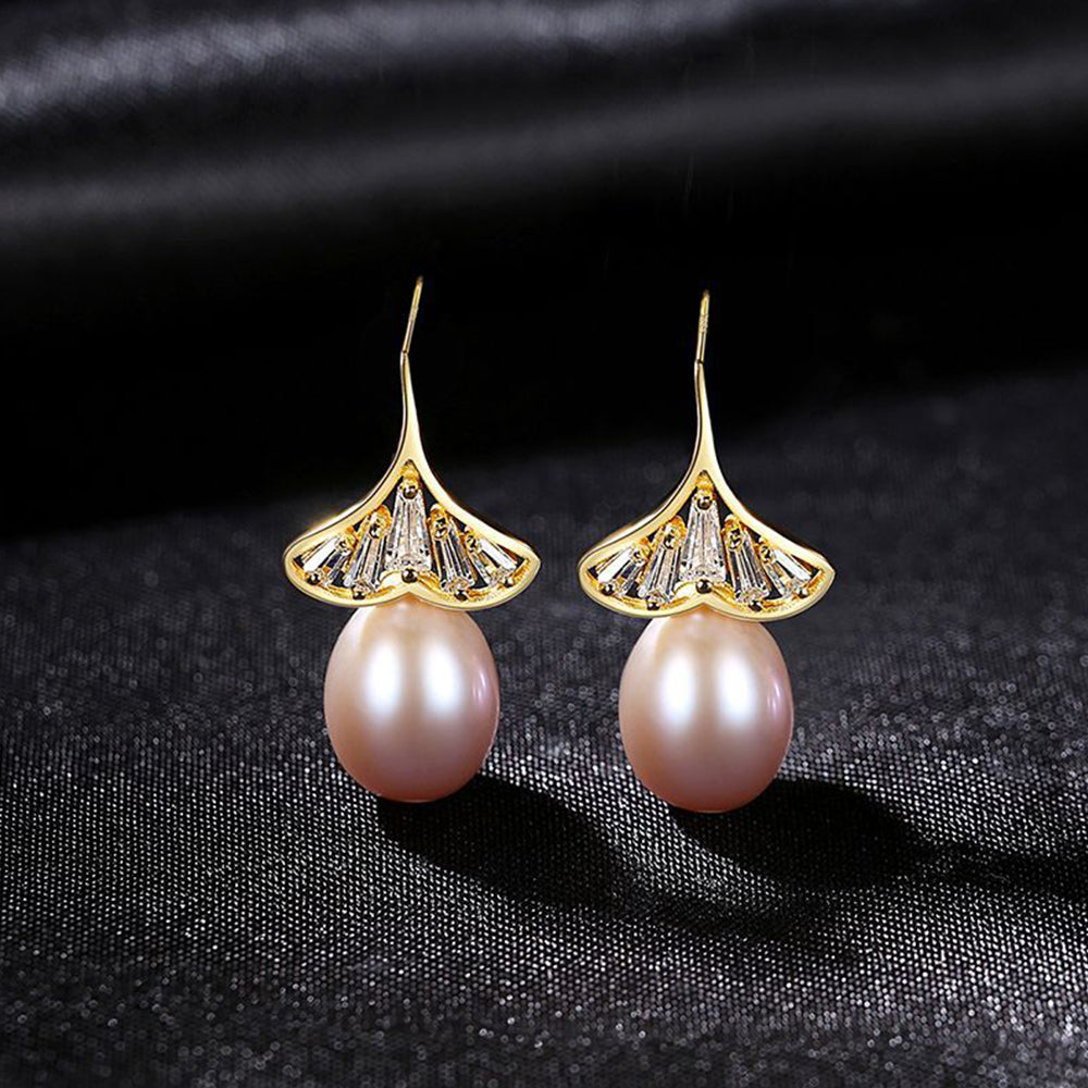 925 Sterling Silver Natural Pearl Drop Earrings Fashion Jewelry Gift for Women Girls