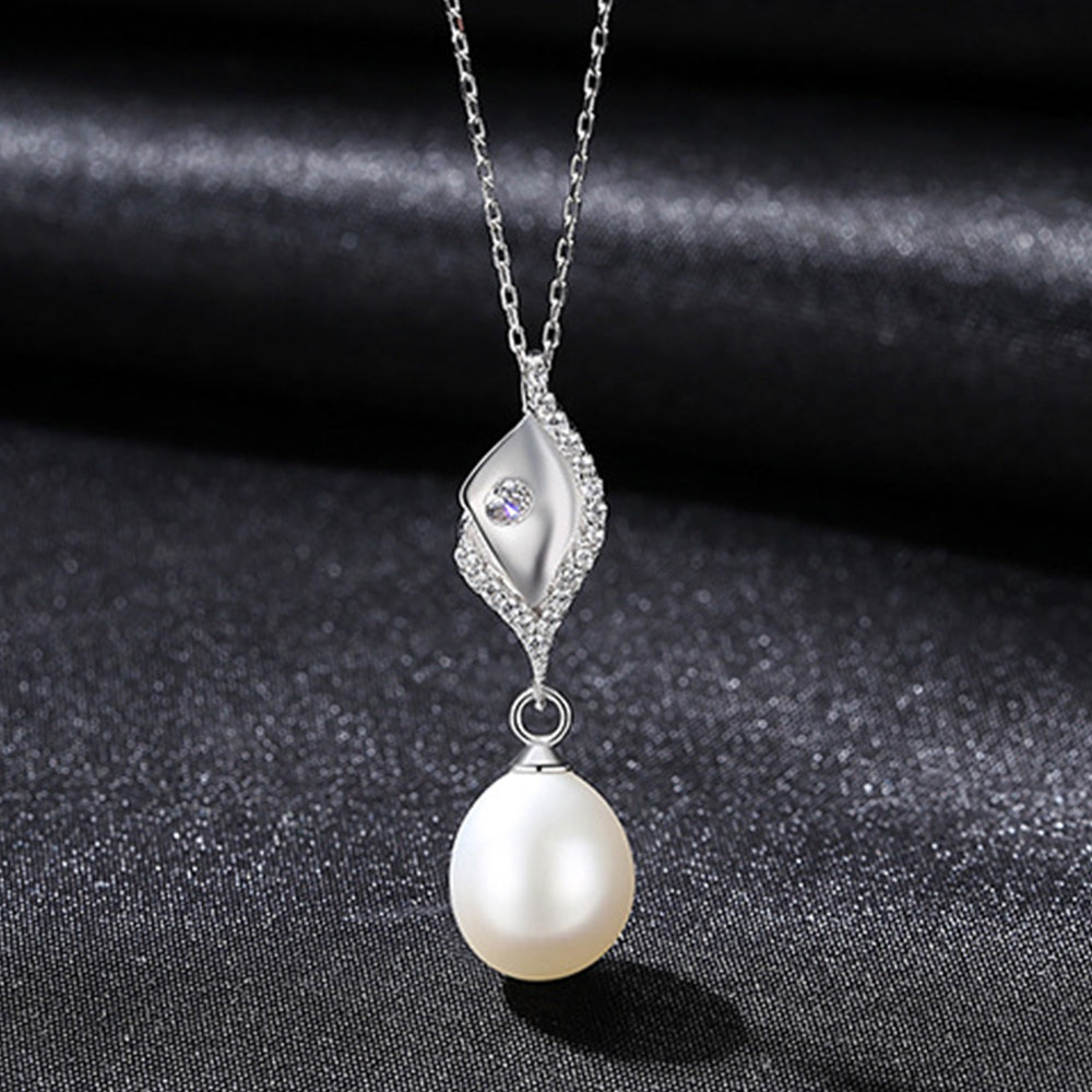 925 Sterling Silver Natural Pearl Drop Necklace Fashion Jewelry Gift for Women Girls