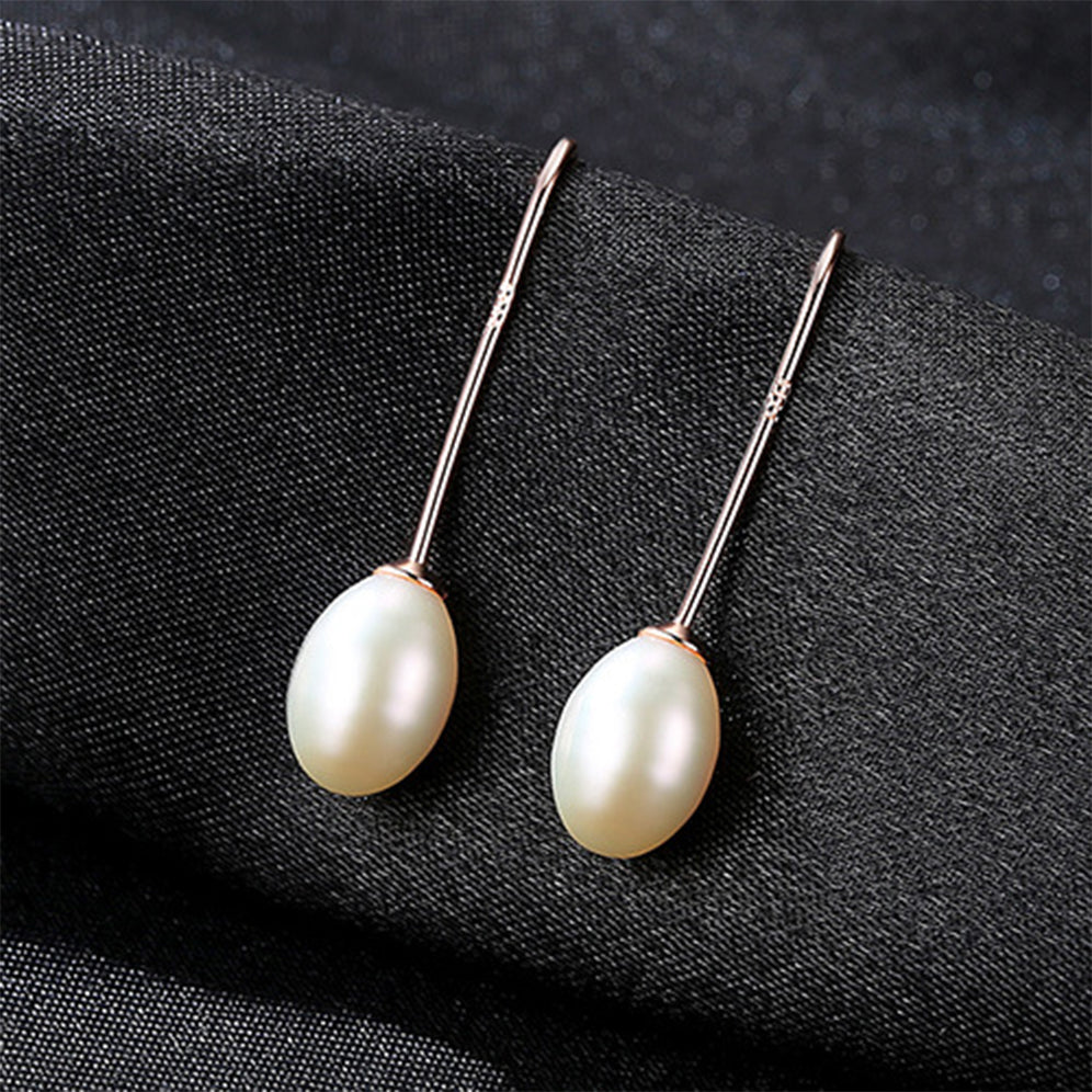 925 Sterling Silver Natural Pearl Long Drop Earrings Fashion Jewelry Gift for Women Girls