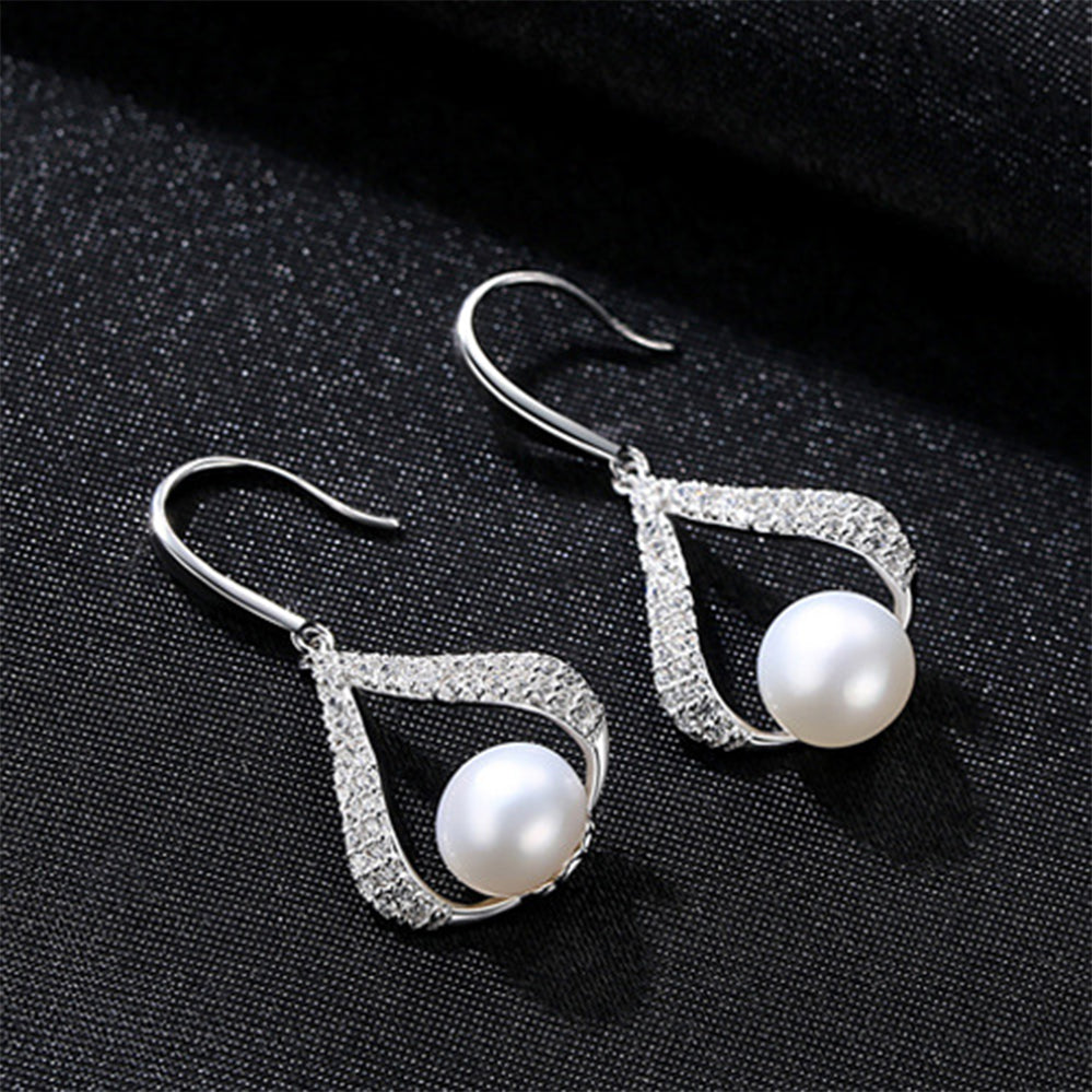 925 Sterling Silver Natural Pearl Drop Earrings Fashion Jewelry Gift for Women Girls