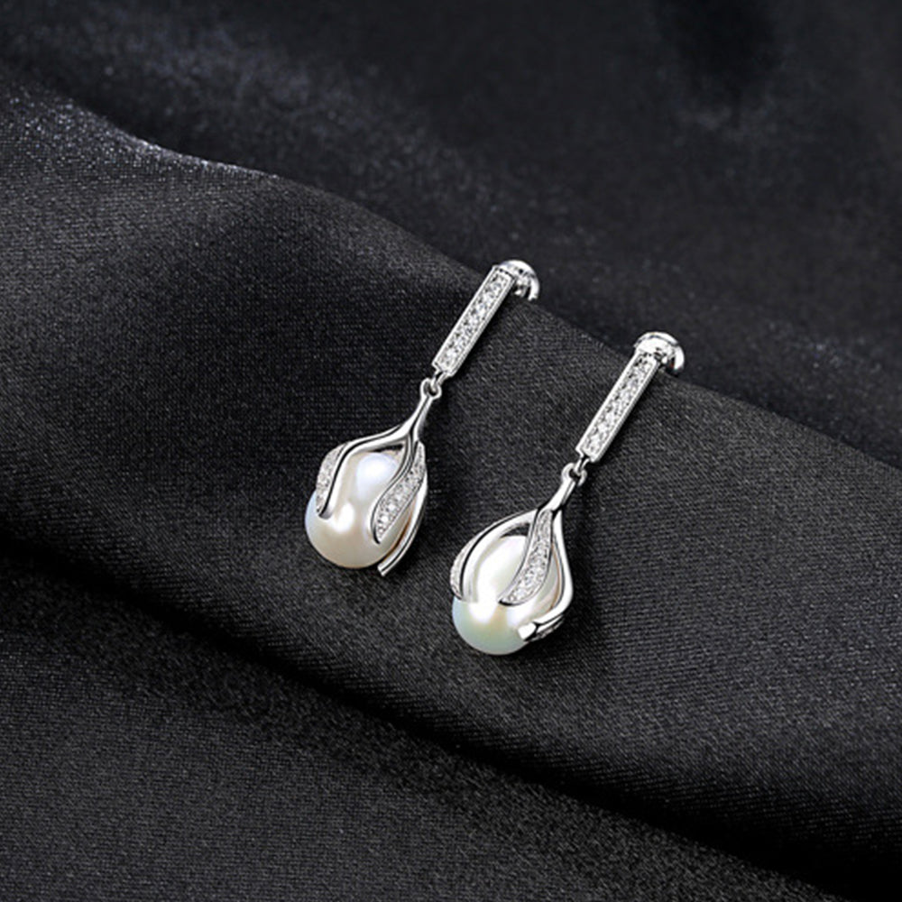 925 Sterling Silver Natural Pearl Drop Earrings Fashion Jewelry Gift for Women Girls