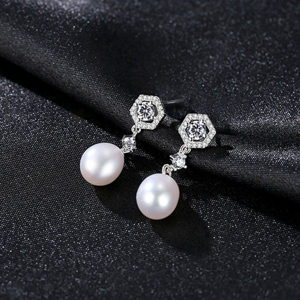 925 Sterling Silver Natural Pearl Drop Earrings Fashion Jewelry Gift for Women Girls