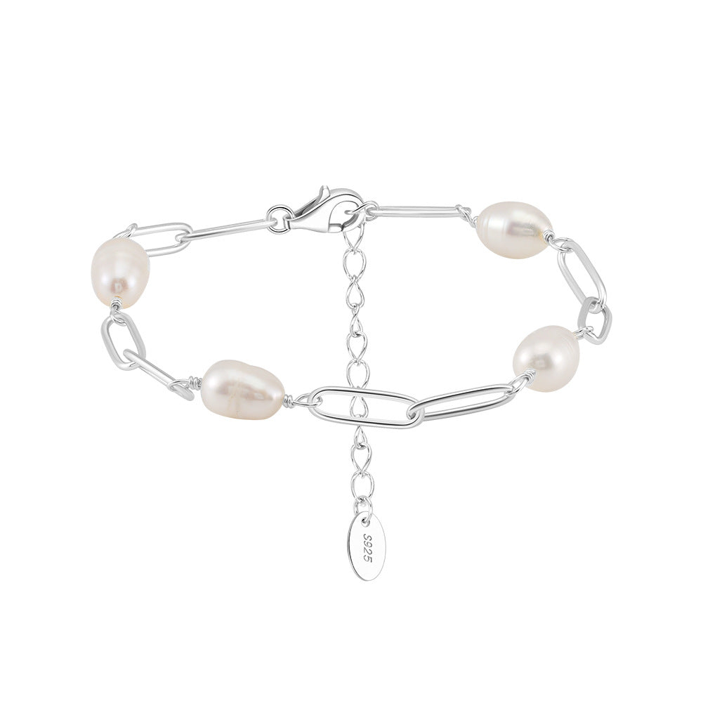 925 Sterling Silver Pearl Bracelet Fashion Jewelry Gift for Women Girls