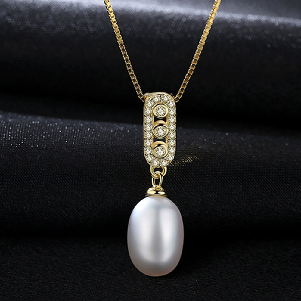 925 Sterling Silver Natural Pearl Drop Necklace Fashion Jewelry Gift for Women Girls