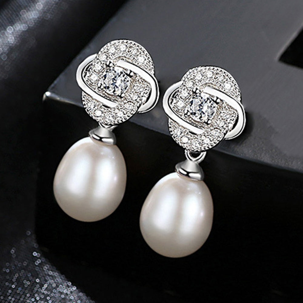 925 Sterling Silver Natural Pearl Drop Earrings Fashion Jewelry Gift for Women Girls