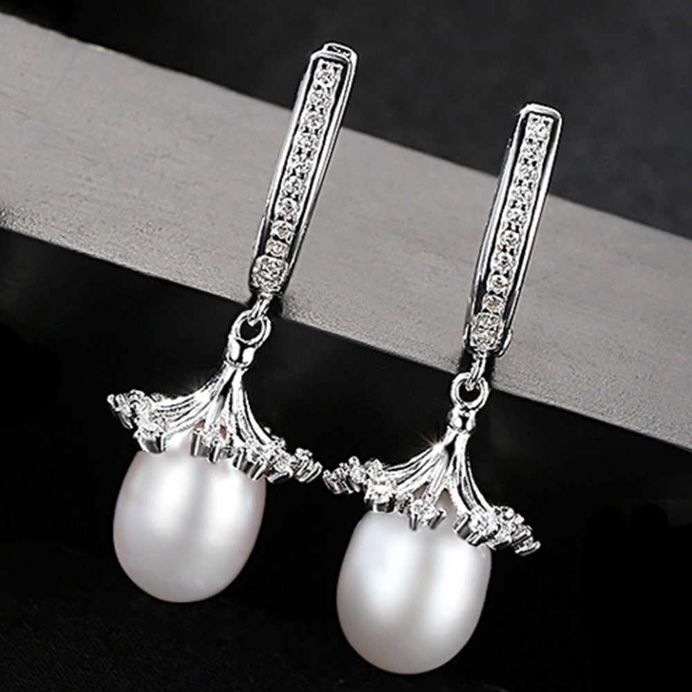925 Sterling Silver Natural Pearl Drop Huggie Earrings Fashion Jewelry Gift for Women Girls