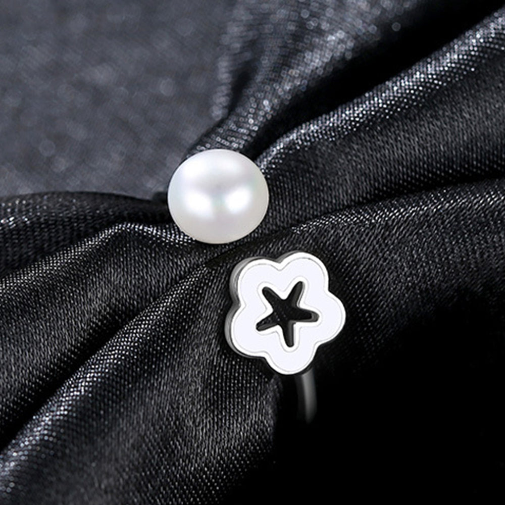 925 Sterling Silver Natural Pearl Ring Fashion Jewelry Gift for Women Girls
