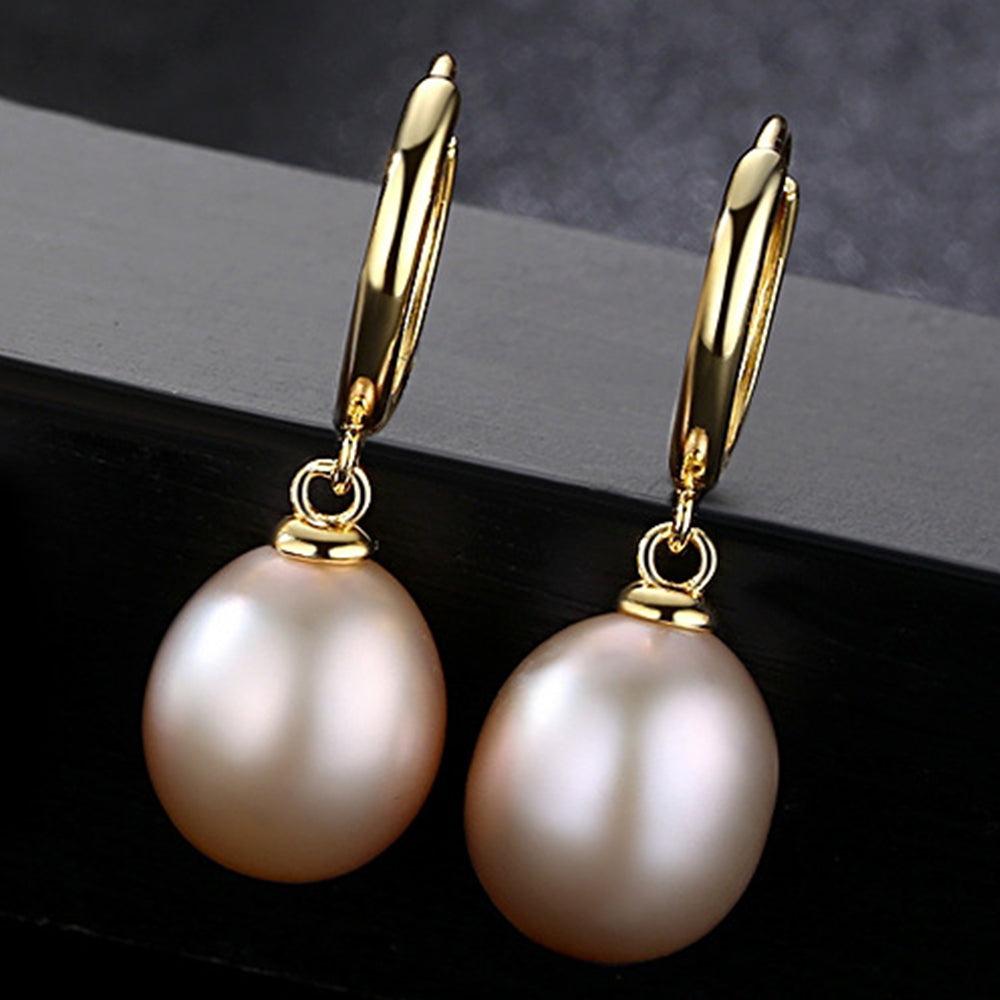 925 Sterling Silver Natural Pearl Drop Huggie Earrings Fashion Jewelry Gift for Women Girls