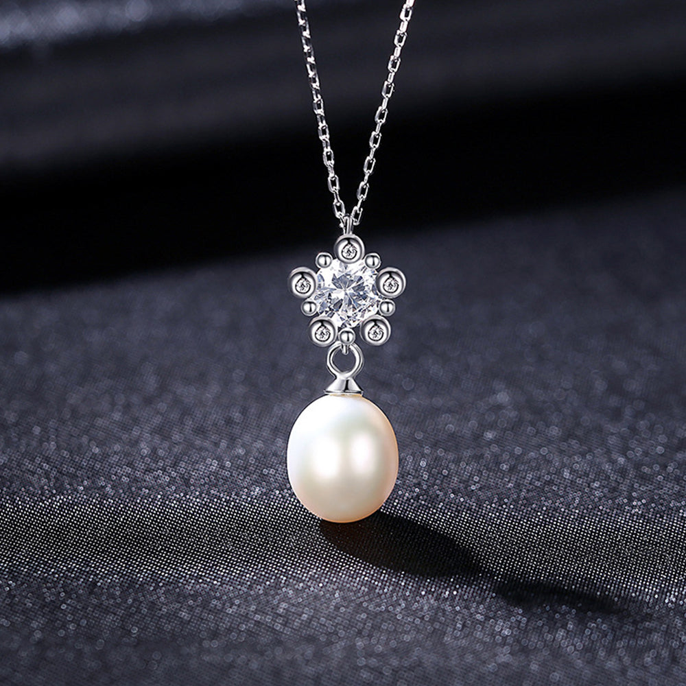 925 Sterling Silver Natural Pearl Drop Necklace Fashion Jewelry Gift for Women Girls