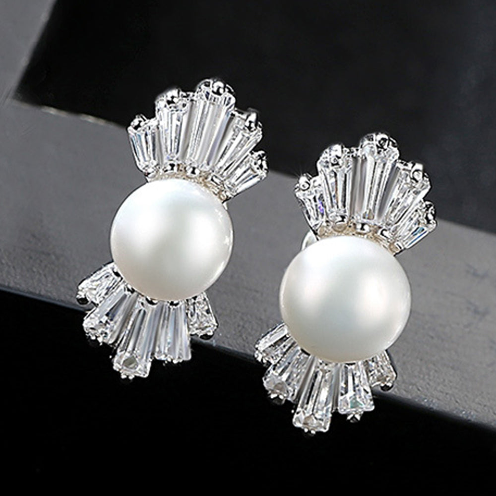 925 Sterling Silver Natural Pearl Stud Earrings Fashion Jewelry Gift for Women Girl
