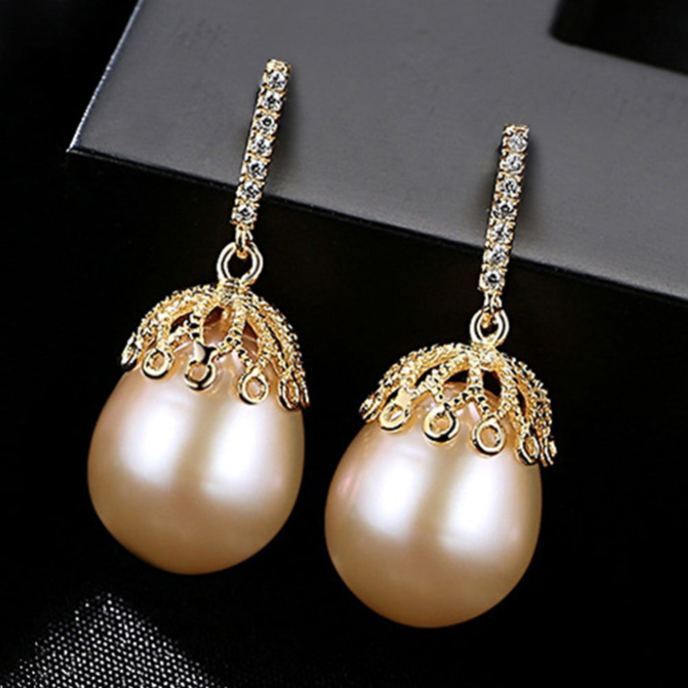 925 Sterling Silver Natural Pearl Drop Earrings Fashion Jewelry Gift for Women Girls