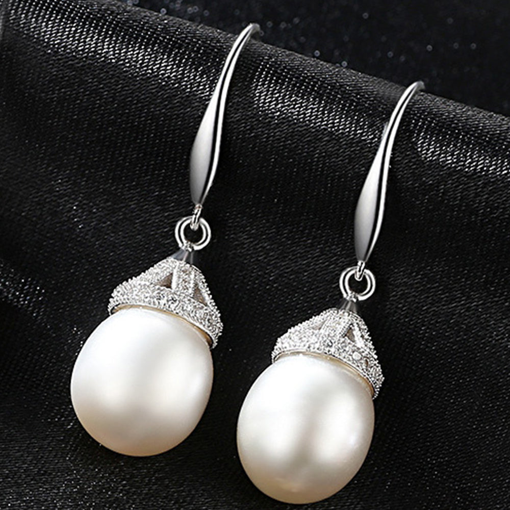 925 Sterling Silver Natural Pearl Drop Hook Earrings Fashion Jewelry Gift for Women Girls