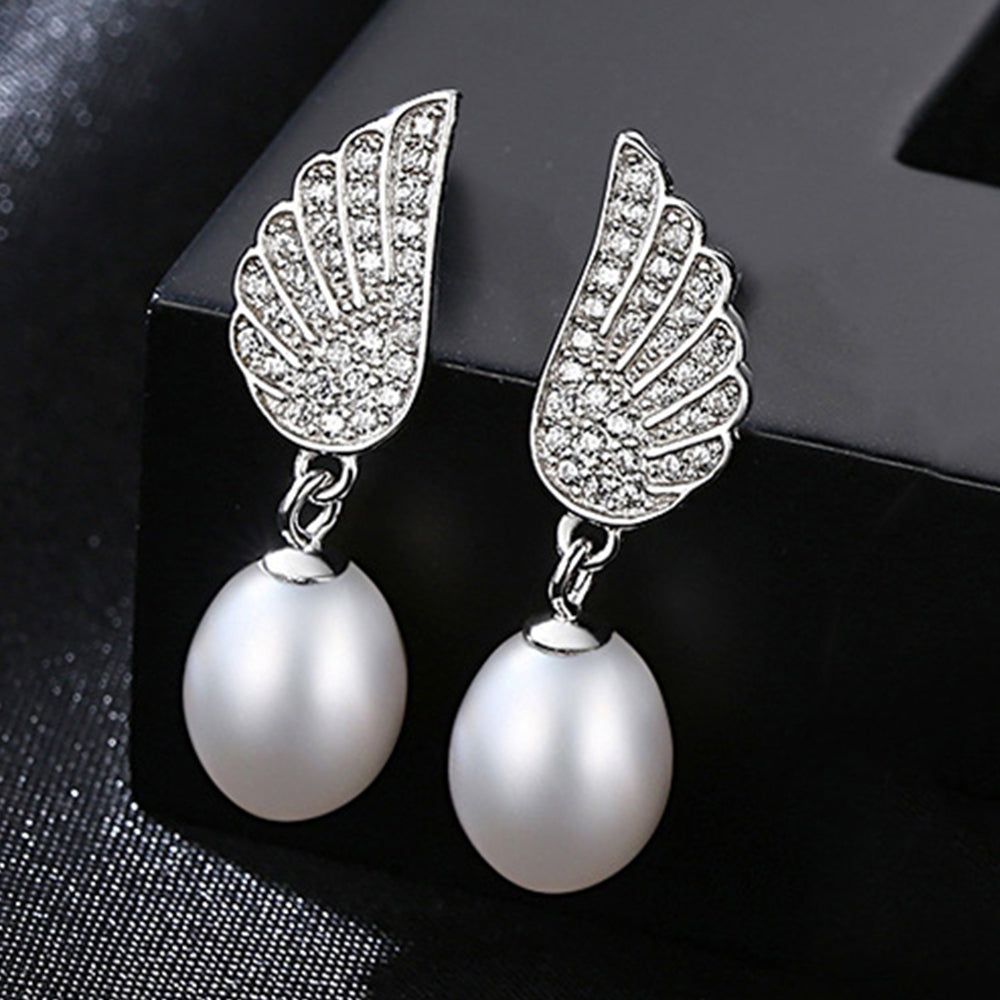 925 Sterling Silver Natural Pearl Long Drop Earrings Fashion Jewelry Gift for Women Girls