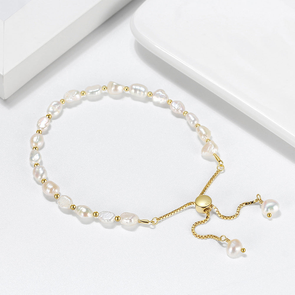 925 Sterling Silver Pearl Bracelet Fashion Jewelry Gift for Women Girls