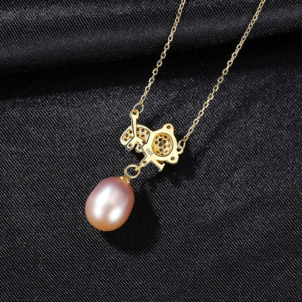 925 Sterling Silver Natural Pearl Drop Necklace Fashion Jewelry Gift for Women Girls