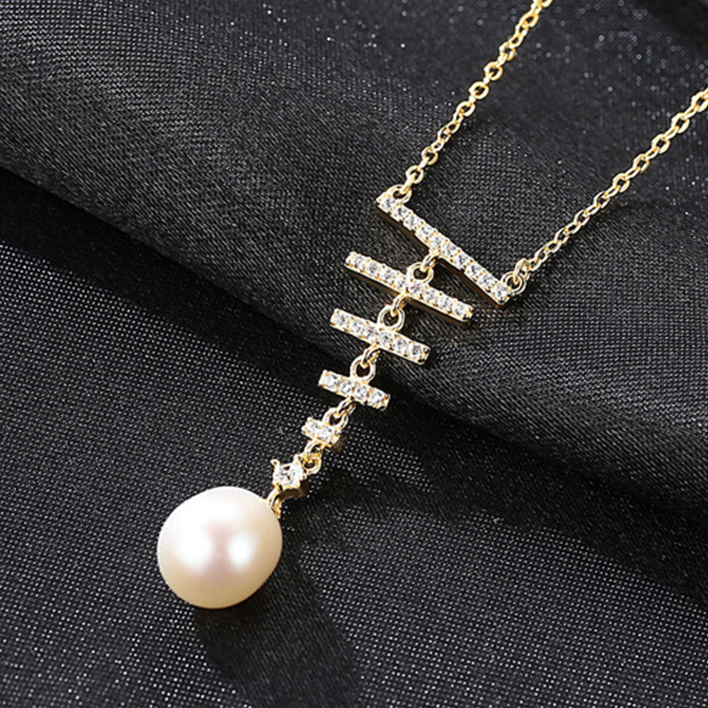 925 Sterling Silver Natural Pearl Drop Necklace Fashion Jewelry Gift for Women Girls