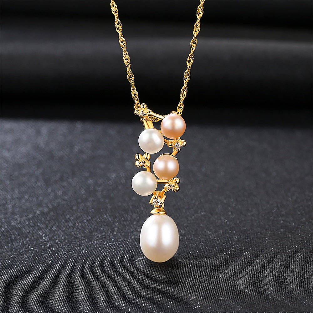 925 Sterling Silver Natural Pearl Drop Necklace Fashion Jewelry Gift for Women Girls