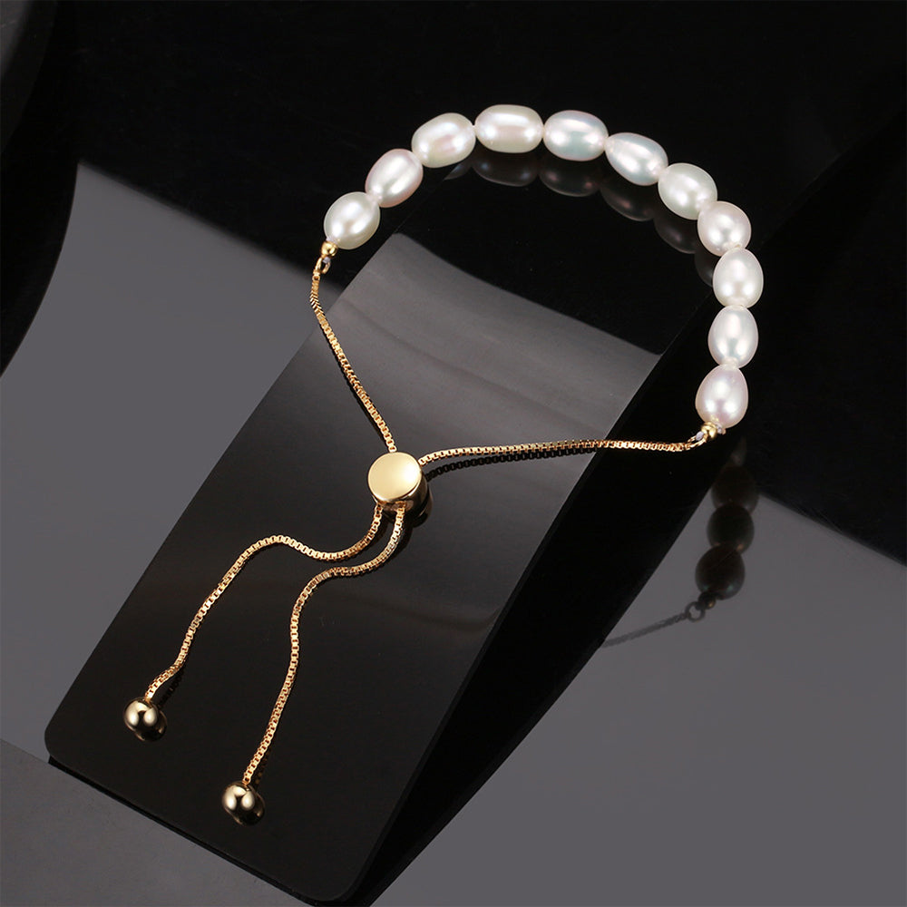 925 Sterling Silver Pearl Bracelet Fashion Jewelry Gift for Women Girls